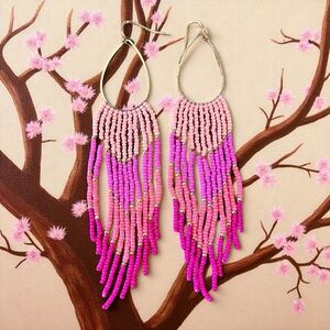 Vibrant Ombré Colored Hand Beaded Earrings